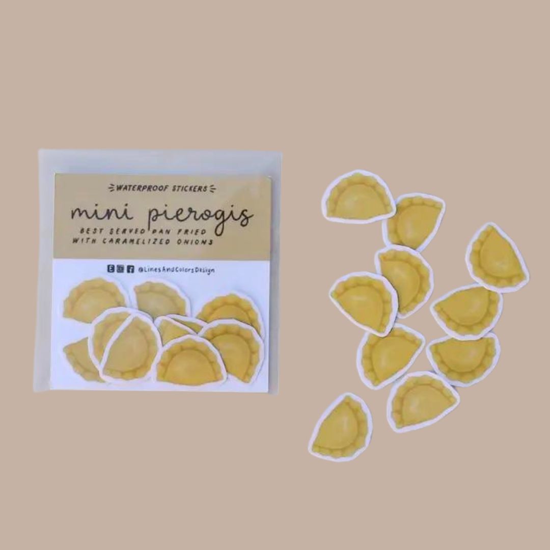 Mini Pierogis Stickers-Box Builder Item-Lines and Colors Designs-Black & Gold, LDT:GW:RESTRICT, Lines and Colors Designs-