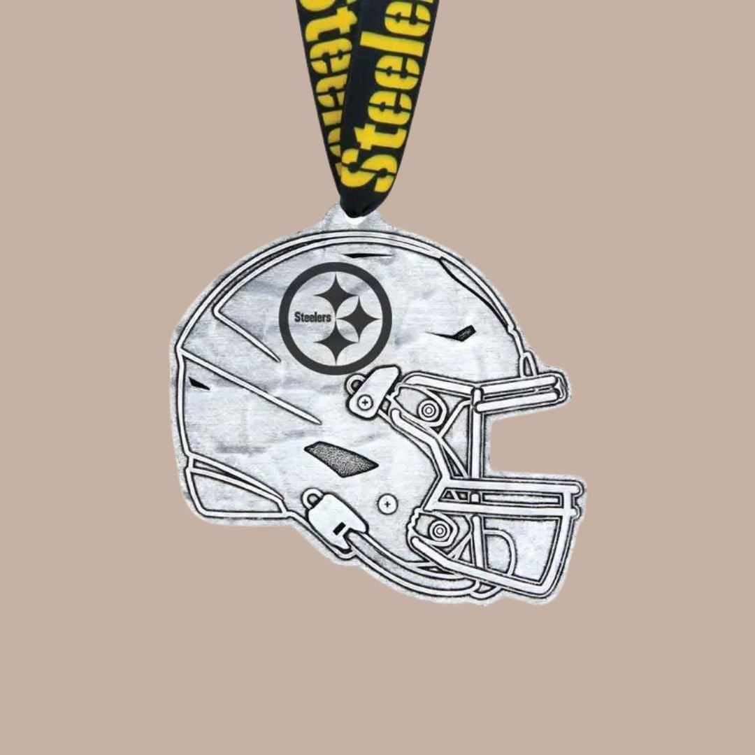 Nfl Pittsburgh Steelers Helmet Ornament-Box Builder Item-Wendell August Forge-black and yellow, holiday, holiday gifts pittsburgh, holidays, housewarming, LDT:GW:RESTRICT, local holiday corporate gift, local holiday gift, local holiday gifts, ornament, steelers, Wendell August Forge-