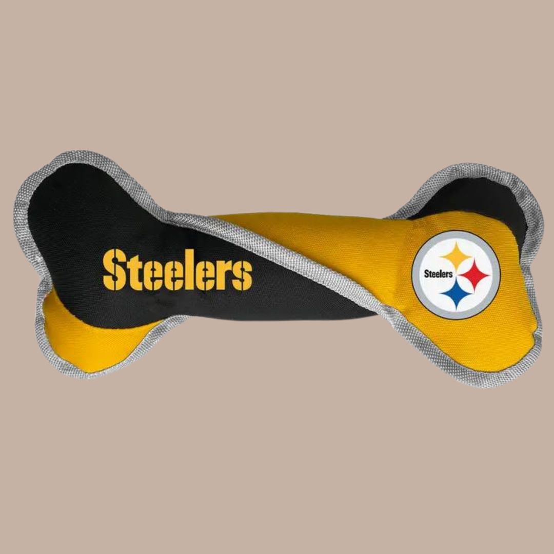 Nfl Pittsburgh Steelers Pet Tug Bone-Box Builder Item-Little Earth Productions-black and yellow, dog toy, Dogs, LDT:GW:RESTRICT, Little Earth Productions, new dog, pittsburgh pride, steelers-