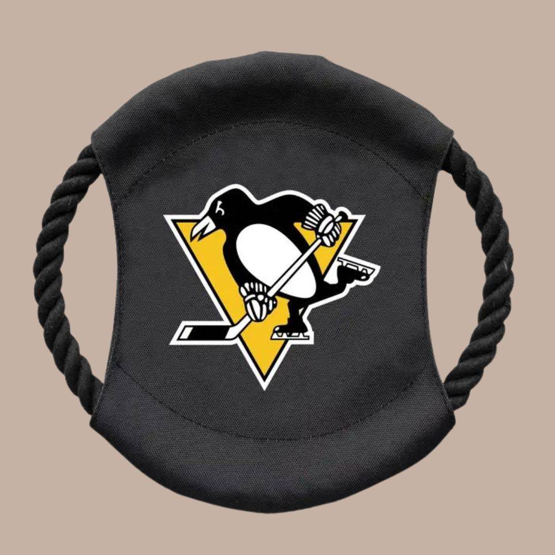 Nhl Pittsburgh Penguins Flying Disc Dog Toy-Box Builder Item-Little Earth Productions-black and yellow, dog toy, Dogs, LDT:GW:RESTRICT, Little Earth Productions, new dog, nhl, penguins, pittsburgh pride-