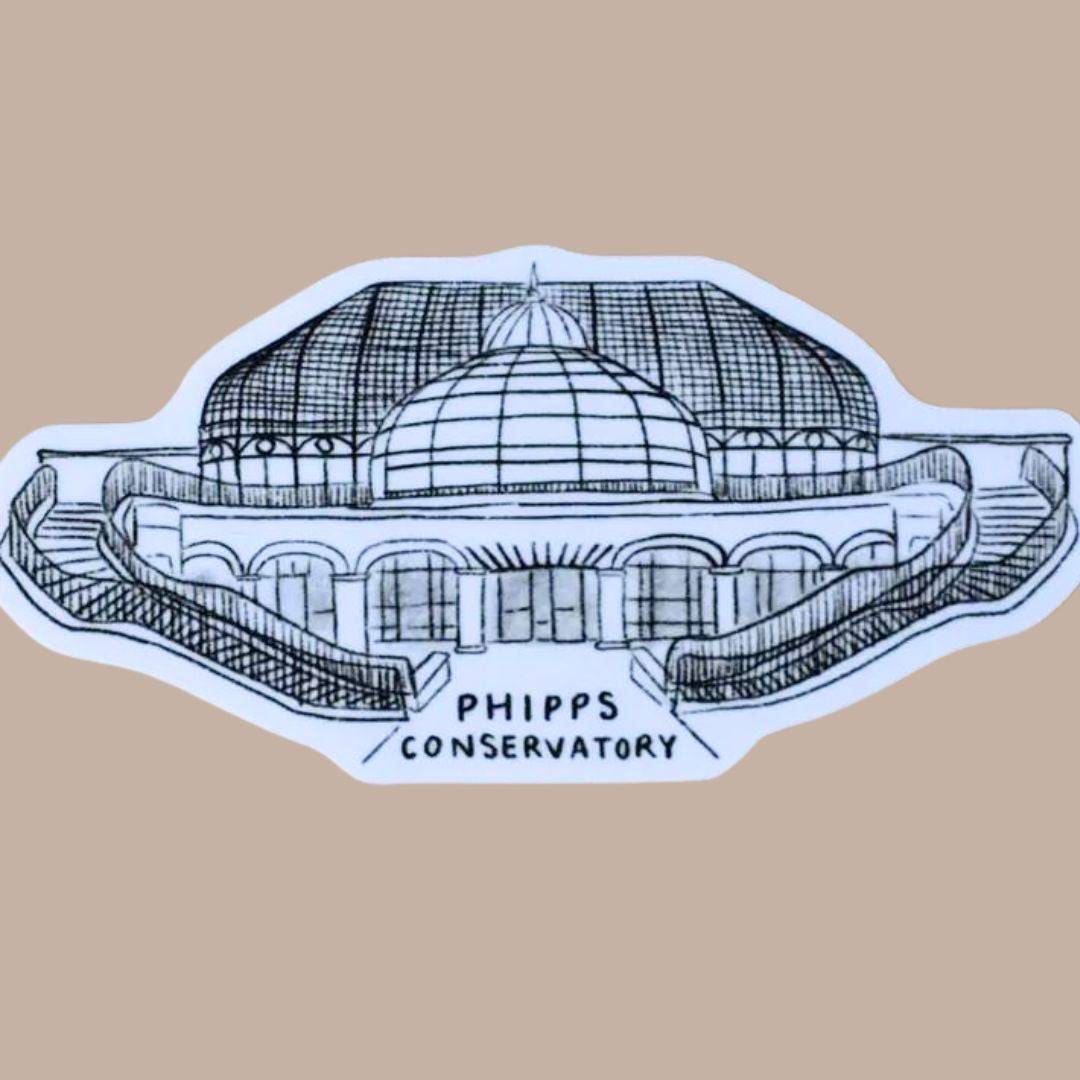 Phipps Conservatory Sticker-Box Builder Item-Lines and Colors Designs-Black & Gold, housewarming gift, LDT:GW:RESTRICT, Lines and Colors Designs, Phipps, Pittsburgh Landmark, Popular in Pittsburgh-