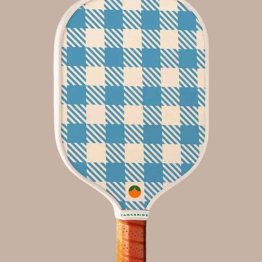Pickleball Paddle-Box Builder Item-Tangerine-Blue Plaid-activity, corporate gift, game, housewarming gift, LDT:GW:RESTRICT, pickleball, sport, Tangerine-