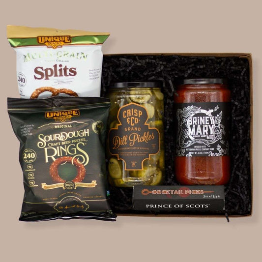 Pittsburgh Bloody Mary Gift Box-Housewarming Gift-KINSHIP GIFT-bloody mary, briney mary, cocktail gift, cocktail gift box, Dill pickle salt, Drinks/Cocktails, entertainment, housewarming, Men, Pittsburgh Pickle Co., Steel City Salt, steel city salt co-Briney Mary mix with Steelers Drink Shaker-KINSHIP GIFT