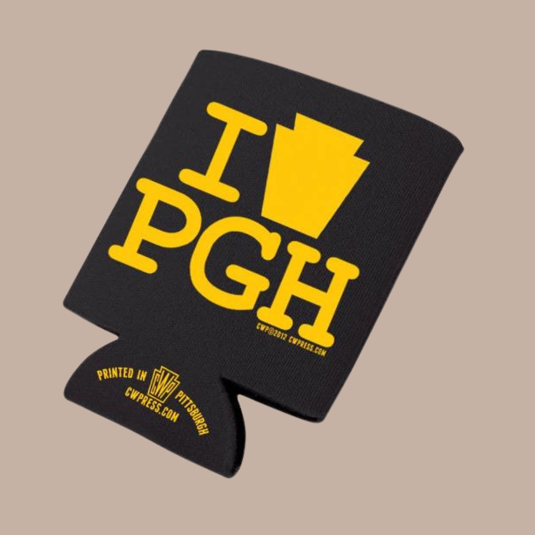 Pittsburgh Koozie-Box Builder Item-Commonwealth Press-I Keystone PGH-Black & Gold, black & Yellow, Commonwealth Press, housewarming, LDT:GW:RESTRICT, Men, pittsburgh, pittsburgh brands, yellow, yinz, yinzer-