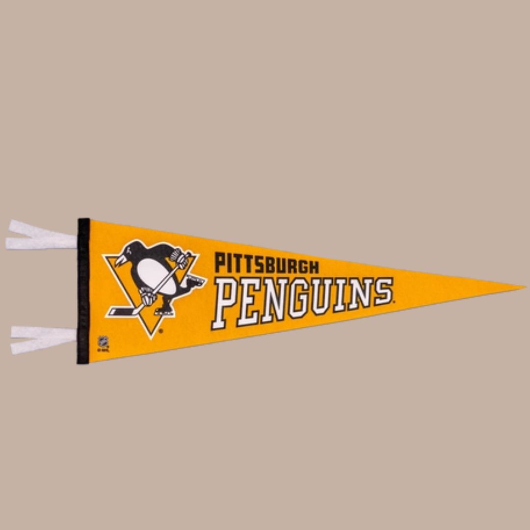 Pittsburgh Penguins Black and Gold Pennant Flag-Box Builder Item-Oxford Pennant-Black & Gold, Desk Essentials, housewarming, LDT:GW:RESTRICT, Men, Office, Oxford Pennant, pittsburgh desk accessories-