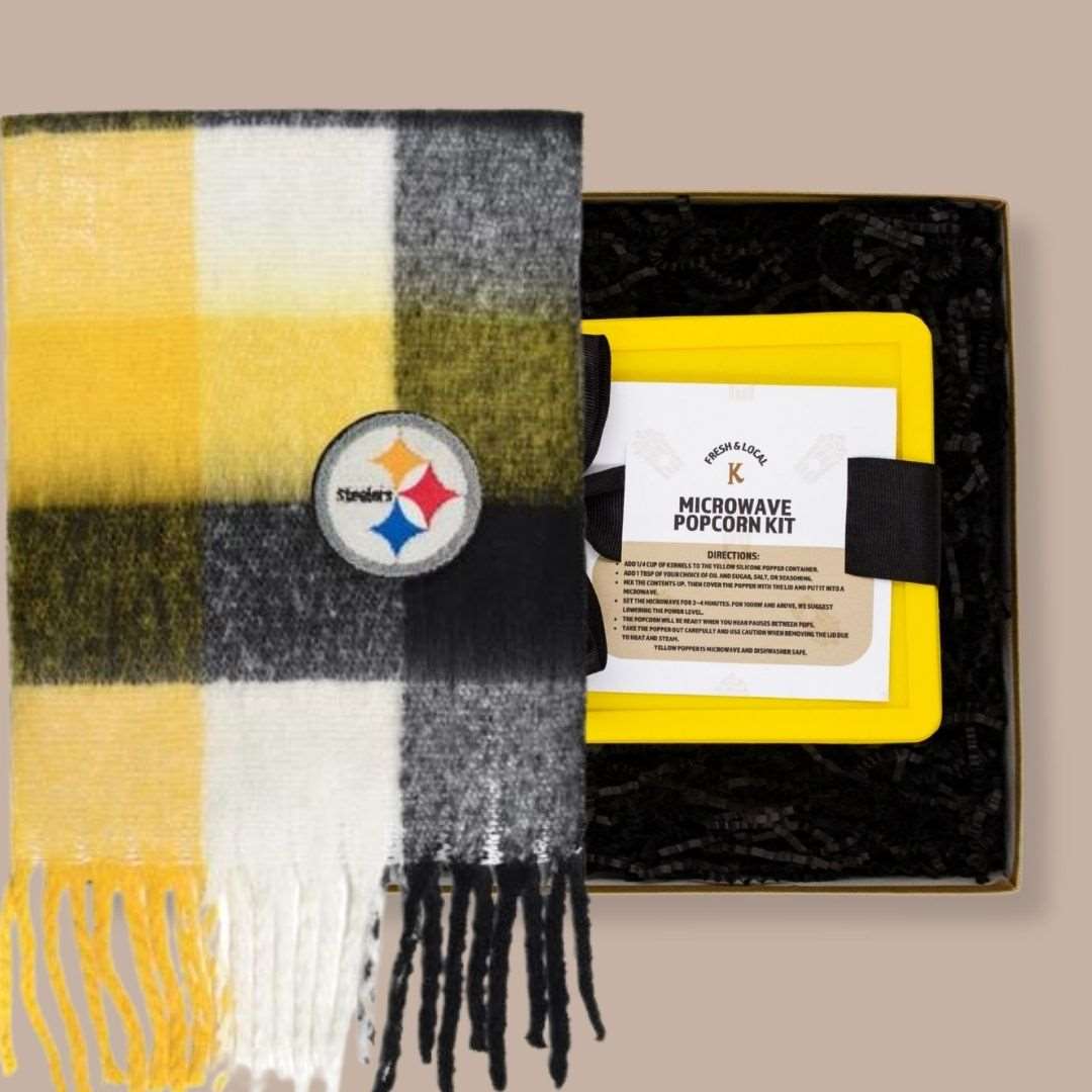 Pittsburgh Steelers Cozy Sunday Night Gift Box-Pittsburgh Pride Gift-KINSHIP GIFT-birthday gift, client gift, corporate gift, employee gift, housewarming, housewarming gift, Kinship Corporate Gifting, Kinship gift box, local birthday gift, local business gift, new in tahn pittsburgh gift, new to pittsburgh gift, pittsburgh gift box, Pittsburgh Kinship, pittsburgh themed gift-KINSHIP GIFT