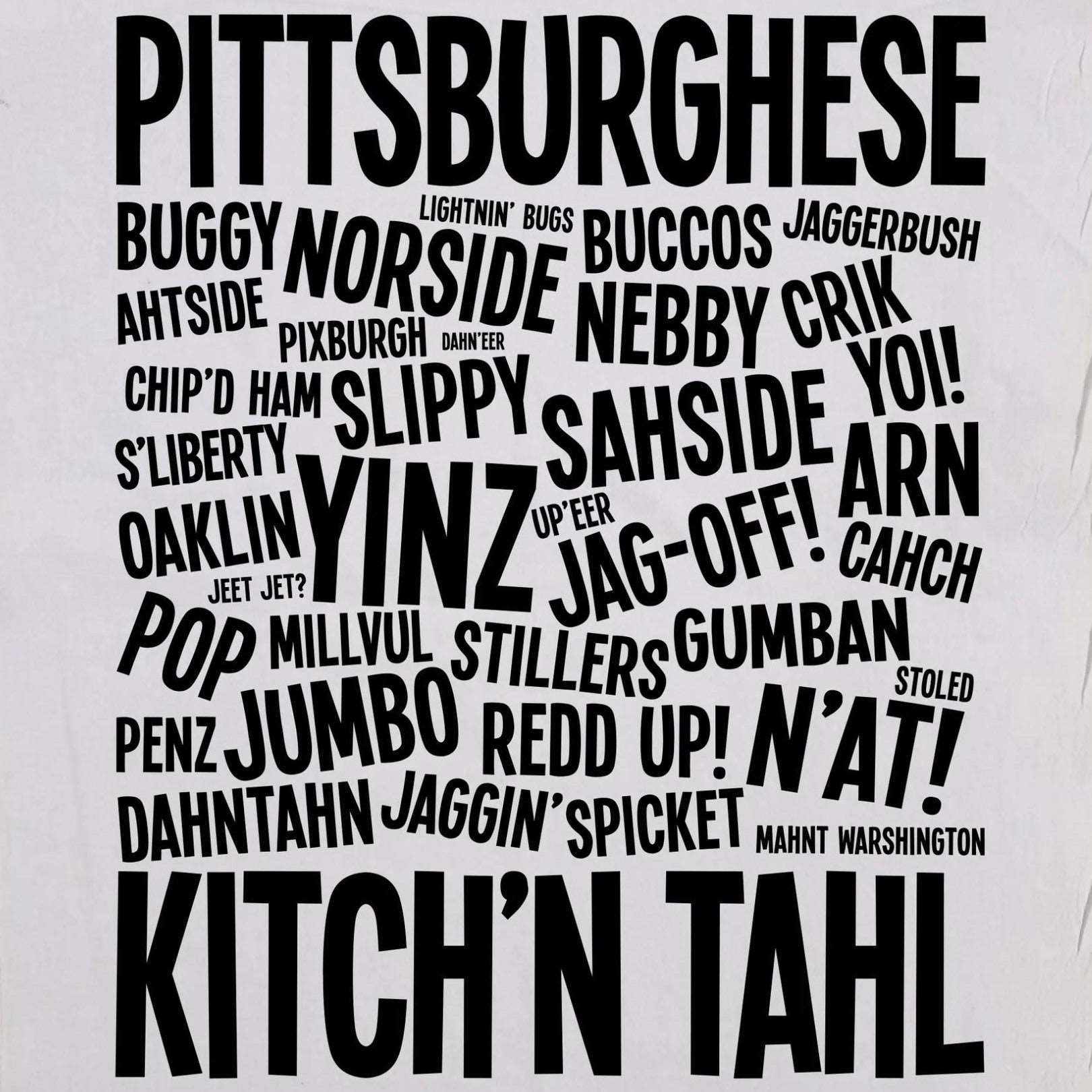 Pittsburghese Tea Towel-Box Builder Item-Commonwealth Press-Black & Gold, black & Yellow, Commonwealth Press, housewarming, housewarming gift, LDT:GW:RESTRICT, Men, pittsburgh, pittsburgh brands, yinz, yinzer-