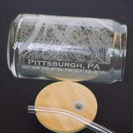 Etched Pittsburgh Map Glassware