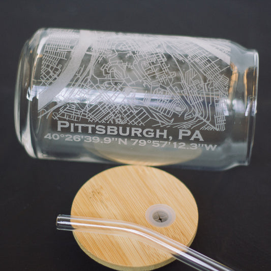 Etched Pittsburgh Map Glassware