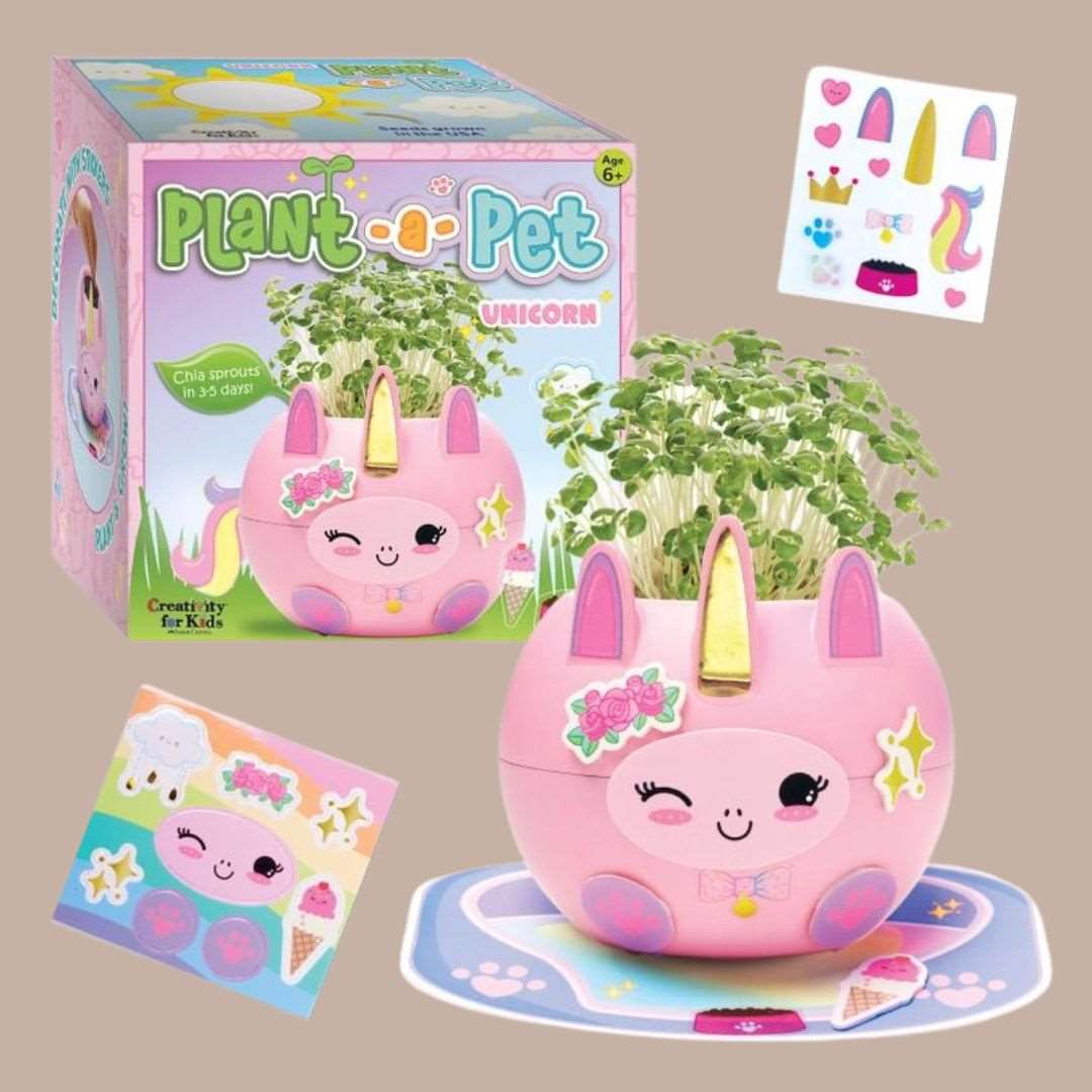 Plant and Decorate A Pet Mini Grow Craft Kit For Kids (UNICORN)-Box Builder Item-Faber-Castell-Babies/Kids, Faber-Castell, housewarming, LDT:GW:RESTRICT, pink, seeds, spring, unicorn-