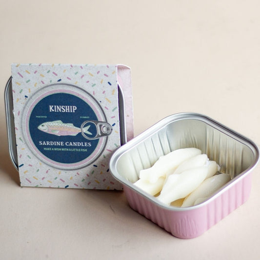 Sardine Birthday Candles in Pink Tin (Set of 8)-Box Builder Item-KINSHIP-birthday, birthday candles, birthday gift box, Kinship Corporate Gifting, kinship gift, Kinship gift box, Kinship gifting service, LDT:GW:RESTRICT, local birthday gift, local birthday party, Pittsburgh Kinship, sardine birthday, sardine candle, sardine lover-