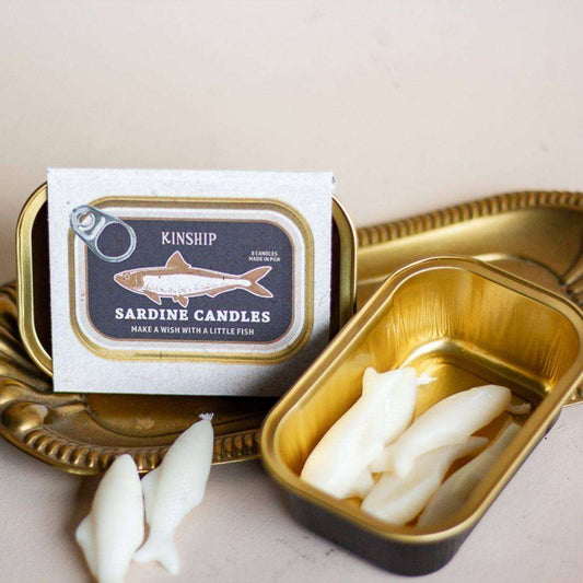 Sardine Celebration Candles in Black/Gold Tin (Set of 8)-Box Builder Item-KINSHIP-Pink and Blue Packaging-birthday, birthday candles, birthday gift box, Kinship Corporate Gifitng, Kinship Corporate Gifting, kinship gift, Kinship gift box, Kinship gift boxes, Kinship gifting service, LDT:GW:RESTRICT, local birthday gift, local birthday party, Pittsburgh Kinship, sardine birthday, sardine candle, sardine lover-