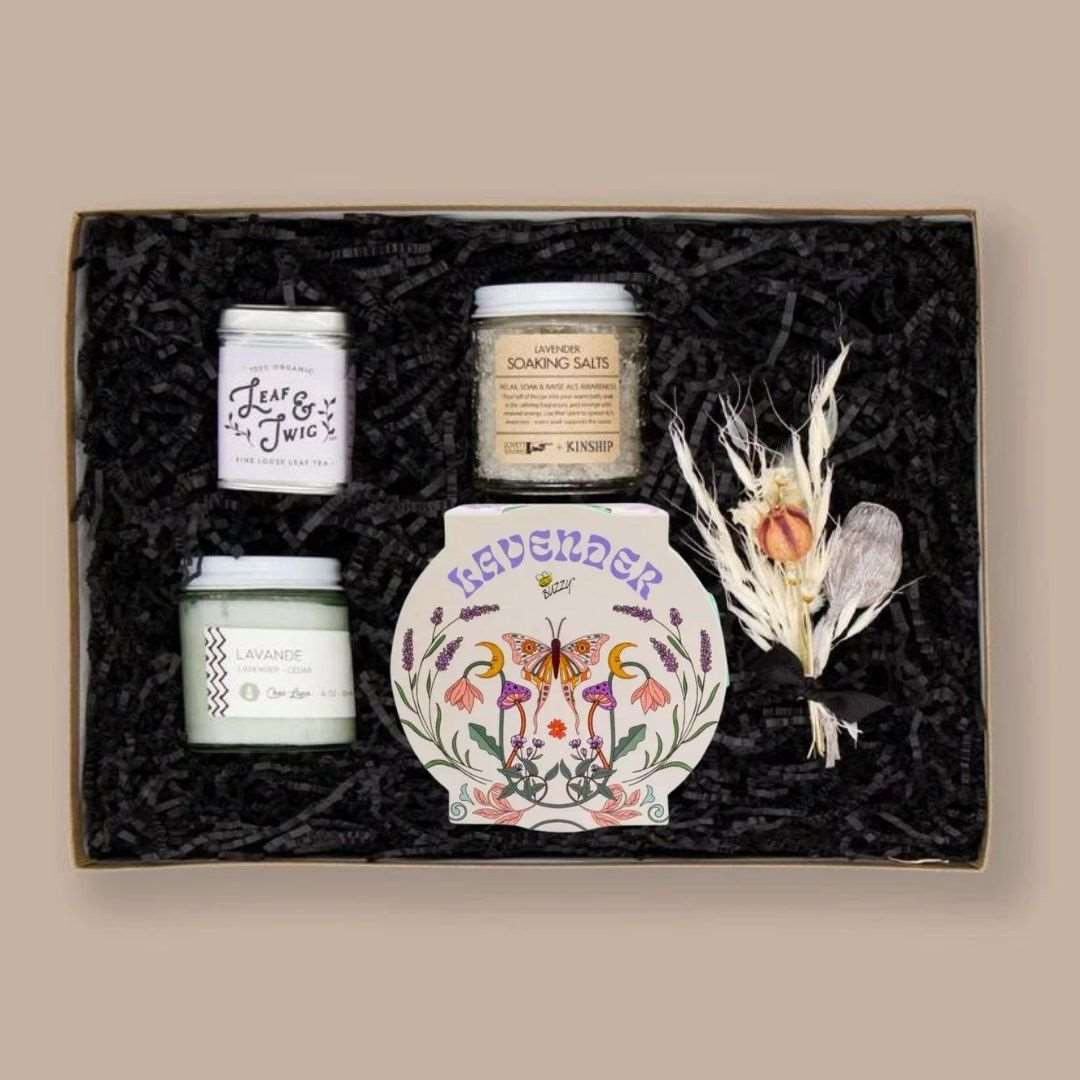 Self Care Relaxation and Recovery Gift Box-Calming/Sympathy-KINSHIP GIFT-Cait & Co, calming, dried flowers, housewarming, housewarming gift, Leaf & Twig tea, local birthday gift, local business gift, local corporate gift, local gift, local gift box, local pittsburgh gift box, local products, local self care gift, locally made products, locally sourced, locally sourced gift, mindfulness, self care, self care gift-KINSHIP GIFT