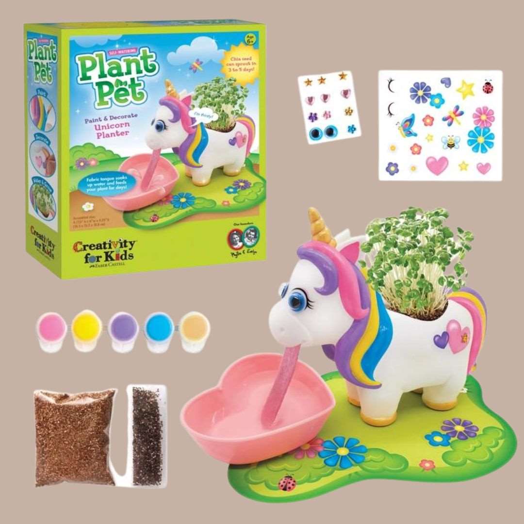 Self-Watering Plant Pet Unicorn Grow Craft Kit For Kids-Box Builder Item-Faber-Castell-Babies/Kids, Faber-Castell, housewarming, LDT:GW:RESTRICT, pink, seeds, spring, unicorn-