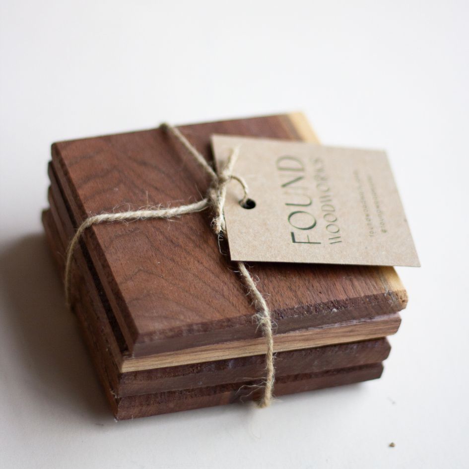 Set of 4 Walnut Wood Coasters-Box Builder Item-Found Woodworks-cocktail gift, Drinks/Cocktails, engagement congrats, engagement gift, entertainment, Found Woodworks, housewarming, LDT:GW:RESTRICT, Men-