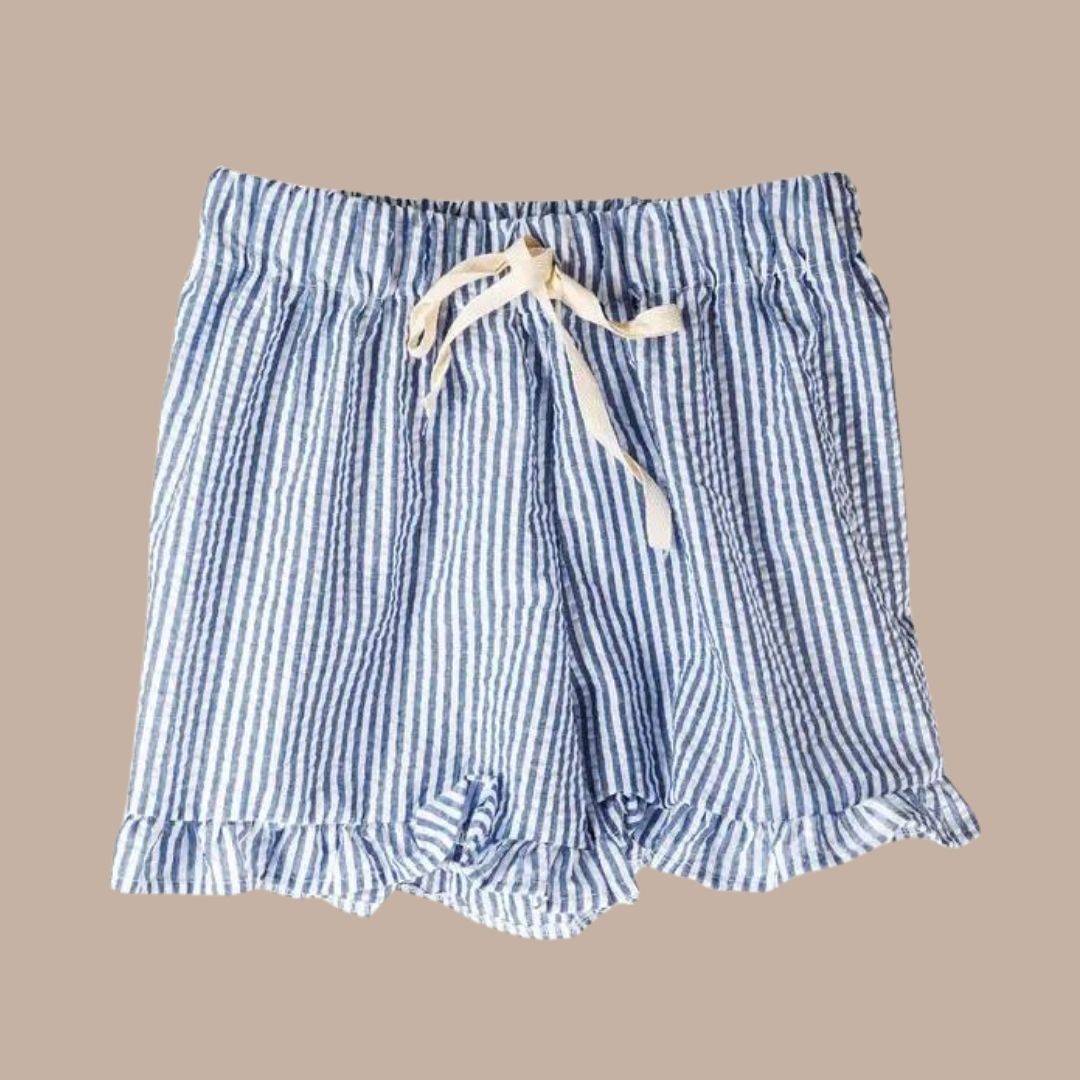 Skylar Ruffle Pajama Shorts (Blue)-Box Builder Item-Violet & Brooks-S/M-Bride, brides gift, bridesmaid, bridesmaid gift box, gift for the bride, LDT:GW:RESTRICT, Violet & Brooks, Warm & cozy-