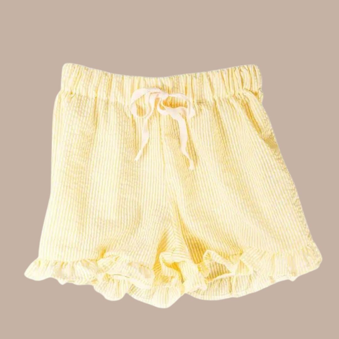 Skylar Ruffle Pajama Shorts (Yellow)-Box Builder Item-Violet & Brooks-S/M-Bride, brides gift, bridesmaid, bridesmaid gift box, gift for the bride, LDT:GW:RESTRICT, Violet & Brooks, Warm & cozy-