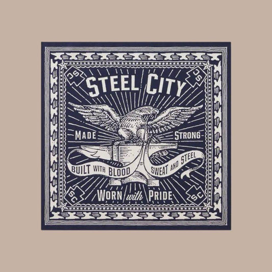 Steel City Made Strong Bandana (Blue)-Box Builder Item-Steel City-housewarming, housewarming gift, LDT:GW:RESTRICT, Men, Steel City, Warm & cozy-