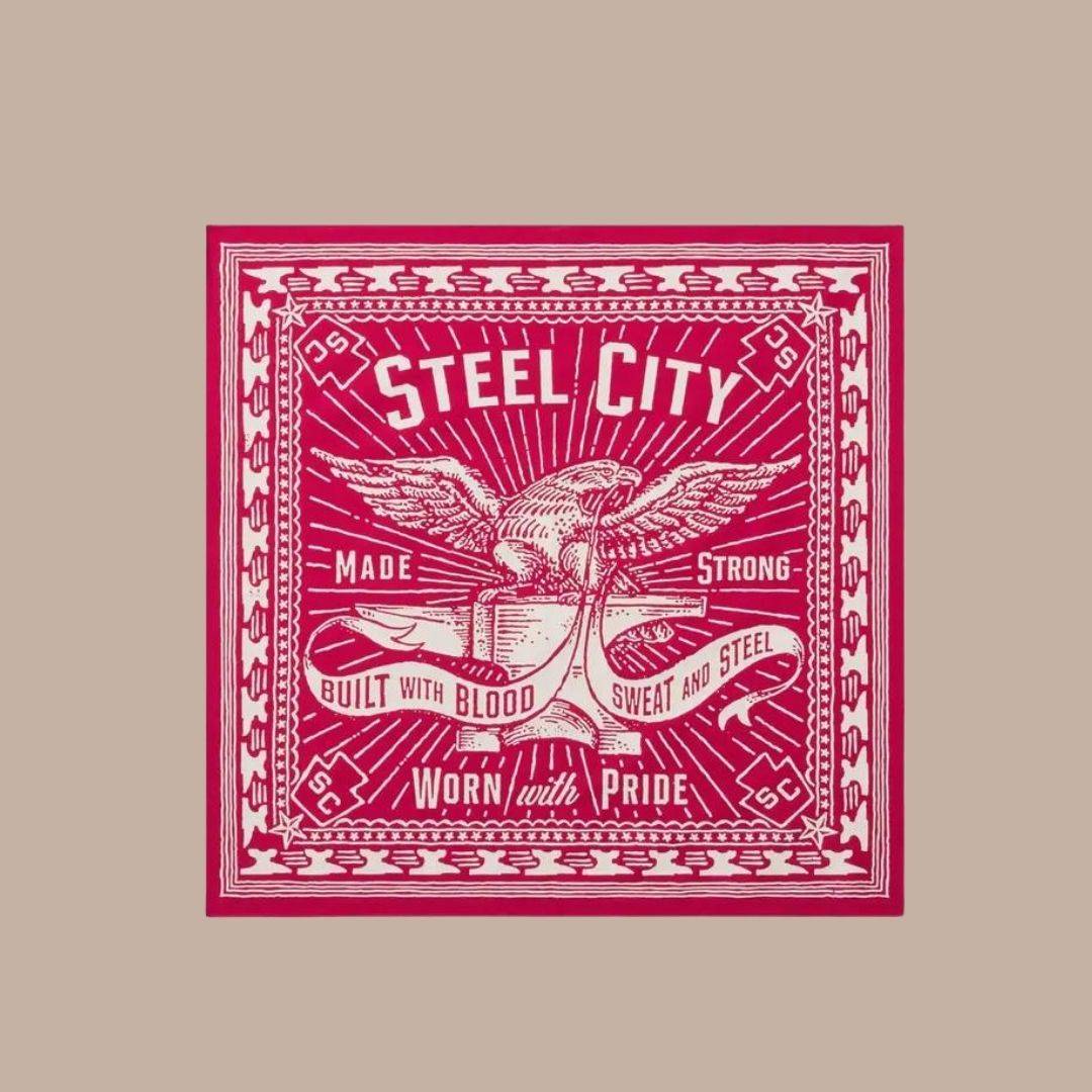 Steel City Made Strong Bandana (Red)-Box Builder Item-Steel City-housewarming, housewarming gift, LDT:GW:RESTRICT, Men, Steel City, Warm & cozy-