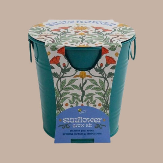 Sunflower Painted Flower Grow Pail-Box Builder Item-Buzzy-blue, Buzzy, green, housewarming, LDT:GW:RESTRICT, Mother's Day, spring, Sympathy-