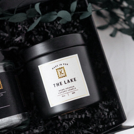 "The Lake" 9oz Luxury Soy Candle-Box Builder Item-KINSHIP-Black & Gold, Bride, housewarming, kinship gift, LDT:GW:RESTRICT, Men-