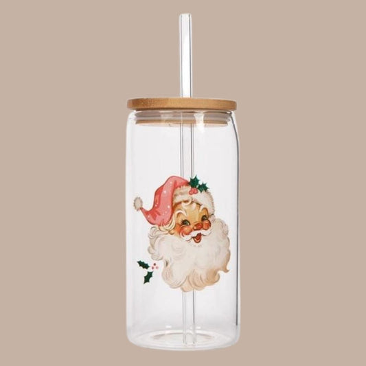 Vintage Santa 17 oz Can Glass w/ Straw & Lid-Box Builder Item-Sweet Water Decor-christmas gift box, corporate holiday gift, holiday gifts pittsburgh, LDT:GW:RESTRICT, local holiday gift, local holiday gifts, Sweet Water Decor, vintage santa-