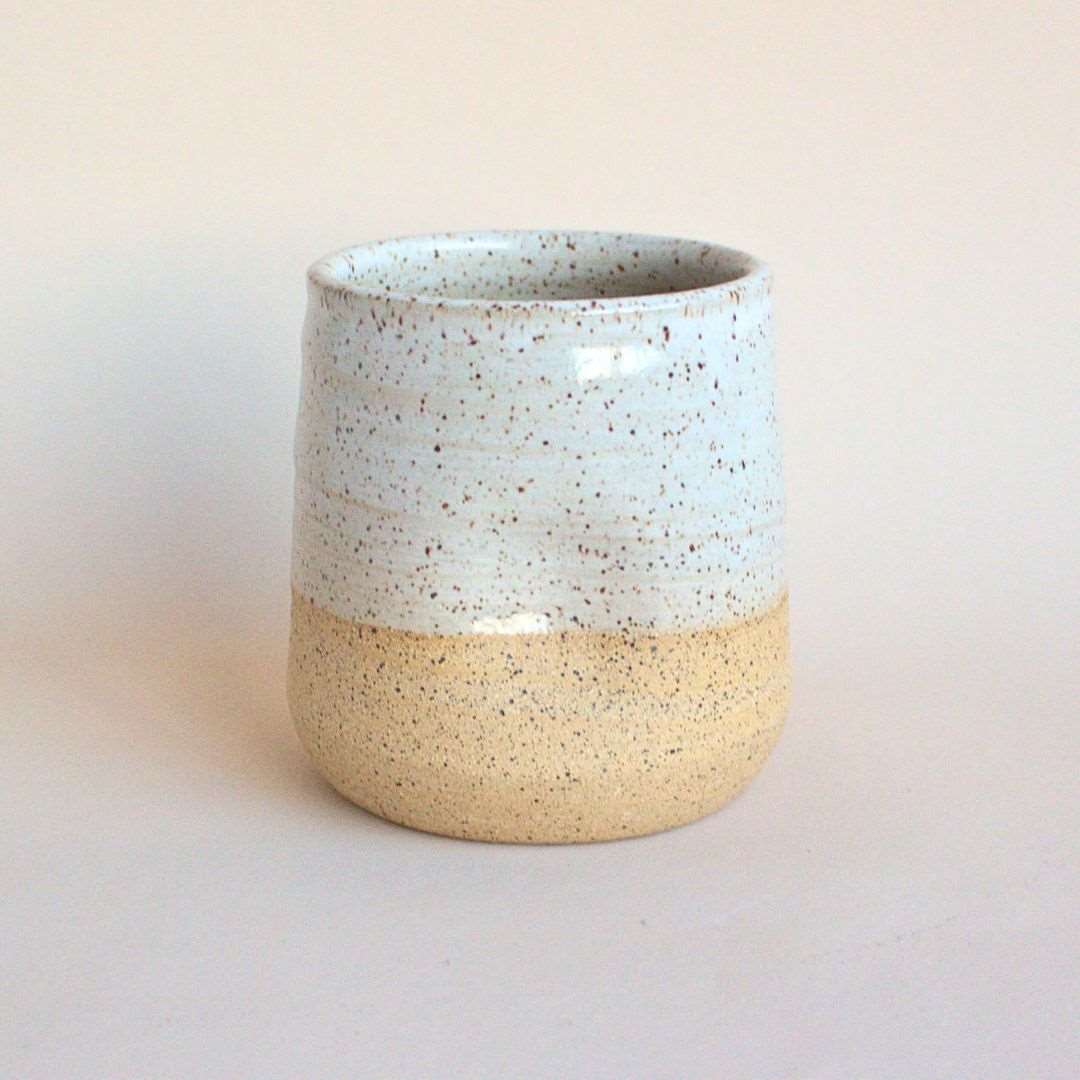 White Speckled Dented Tumbler-Box Builder Item-East Wheeling Clayworks-coffee/tea, Drinks/Cocktails, East Wheeling Clayworks, housewarming, LDT:GW:RESTRICT, Men, Warm & cozy-