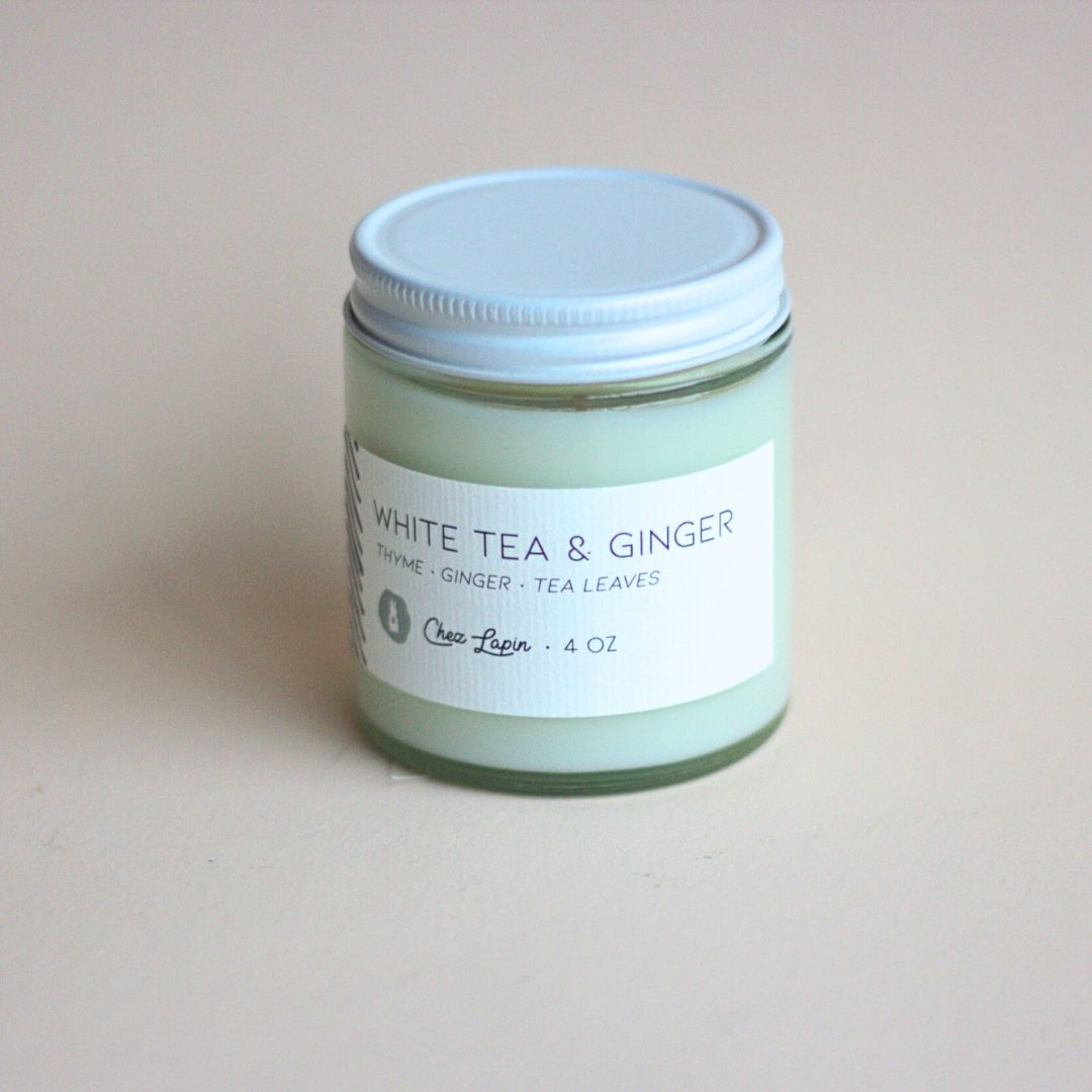 WHITE TEA & GINGER 4oz Mini Soy Candle-Box Builder Item-Chez Lapin-Bride, brides gift, bridesmaid, bridesmaid gift box, candle, Chez Lapin, gift for the bride, housewarming, lavender, LDT:GW:RESTRICT, local self care gift, self care, self care gift, Sympathy, Warm & Cozy, wedding, Wellness-