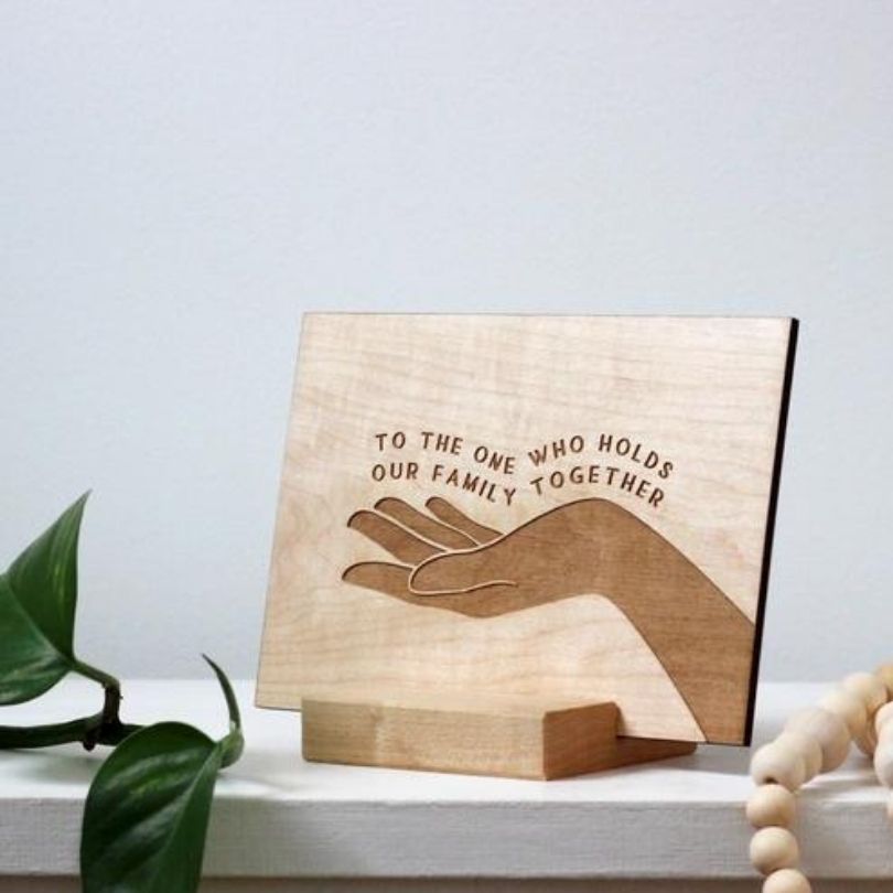 Wooden Card • Holds Our Family Together Design (With Wooden Display Stand)-Box Builder Item-Gladfolk-Desk Essentials, Gladfolk, housewarming, LDT:GW:RESTRICT, Mother's Day, office, Sympathy, sympathy gift-